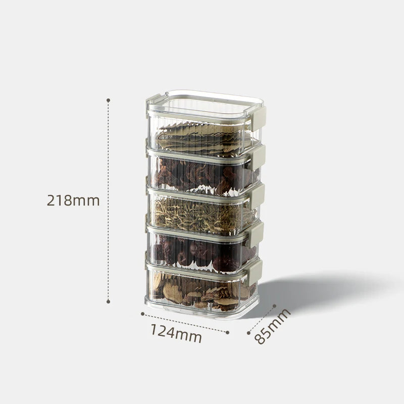 Stackable Spice Storage Boxes Plastic Seasoning Jar Multi-Layer Food Container Crisper Cereal Coffee Beans Sealed Organizers.