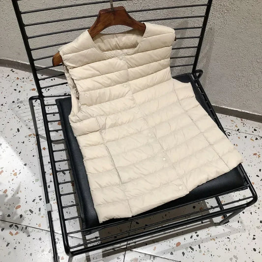 2025 neue Frauen Ärmellose Puffer Jacke Frühling Winter Weibliche 90 % Weiße Ente Unten Ultra Leichte Packbare Warme Daunen Liner weste
