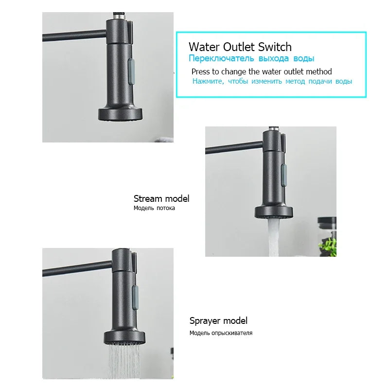 Spring Pull Down Kitchen Faucets Stream Spray Head Hot Cold Water Tap Stainless steel Rotation Kitchen Mixer Tap Crane