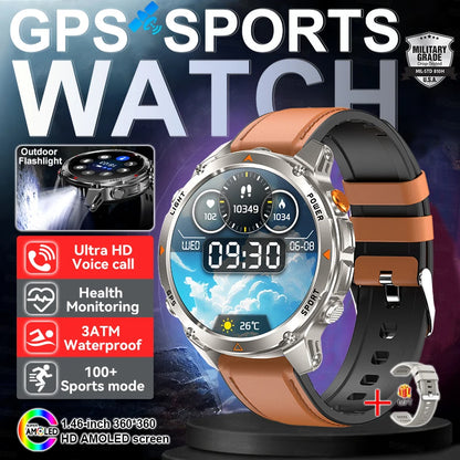 2025 New Outdoors Sports Military GPS Smart Watch 3ATM Waterproof Built-in Dual-Band GPS Compass Altimeter Swimming Smartwatches