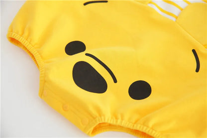 Cartoon gelber Bär gestreifter Body Frühling Herbst weiche Baumwolle Baby kleidung Overall Neugeborene Kleidung K6181-1