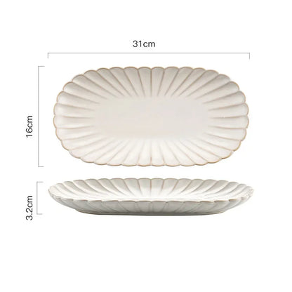 1pcs Retro Ceramic Dishes Plates Fish Dish Plates Manual Flower Relief Living Room Dinner Plate Kitchen Fruit Salad Dish Bowl.