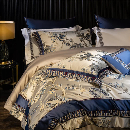 Luxury Satin Jacquard Egyptian Cotton 4/6/10Pcs European Palace Wedding Bedding Set Silky Duvet Cover Set Bed Sheet Pillowcases.