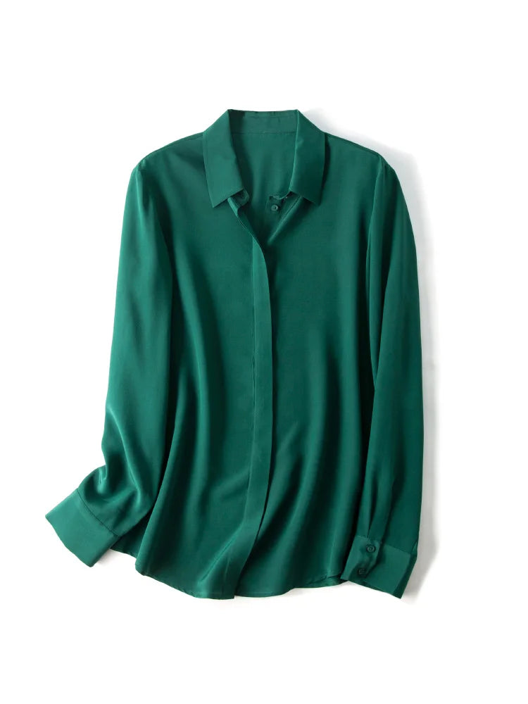 SuyaDream Damen-Seidenhemden, 100 % echte Seide, solide, langärmelige, schicke Blusen mit Knöpfen, 2025, Frühling, Sommer, Büro-Dame-Top, Weiß