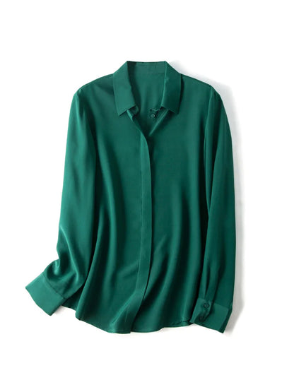 SuyaDream Damen-Seidenhemden, 100 % echte Seide, solide, langärmelige, schicke Blusen mit Knöpfen, 2025, Frühling, Sommer, Büro-Dame-Top, Weiß