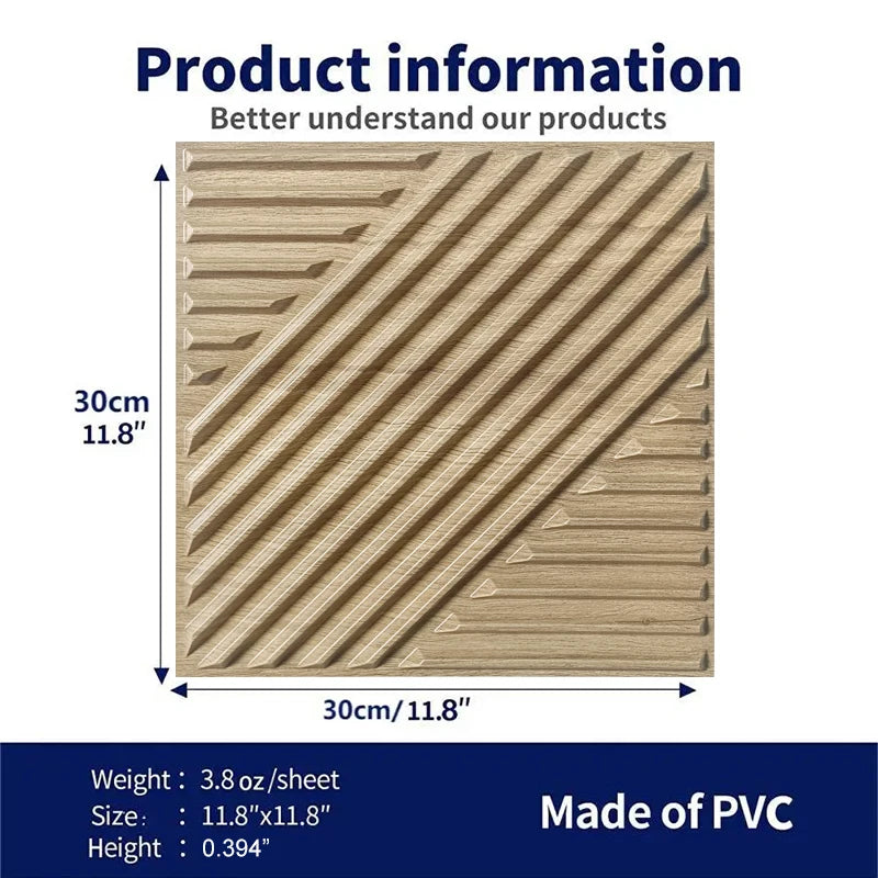 12pcs 30cm 3D textured wall panel 3D wall sticker Wood grain wall decor, suitable for living room, hall, bedroom, hotel, office