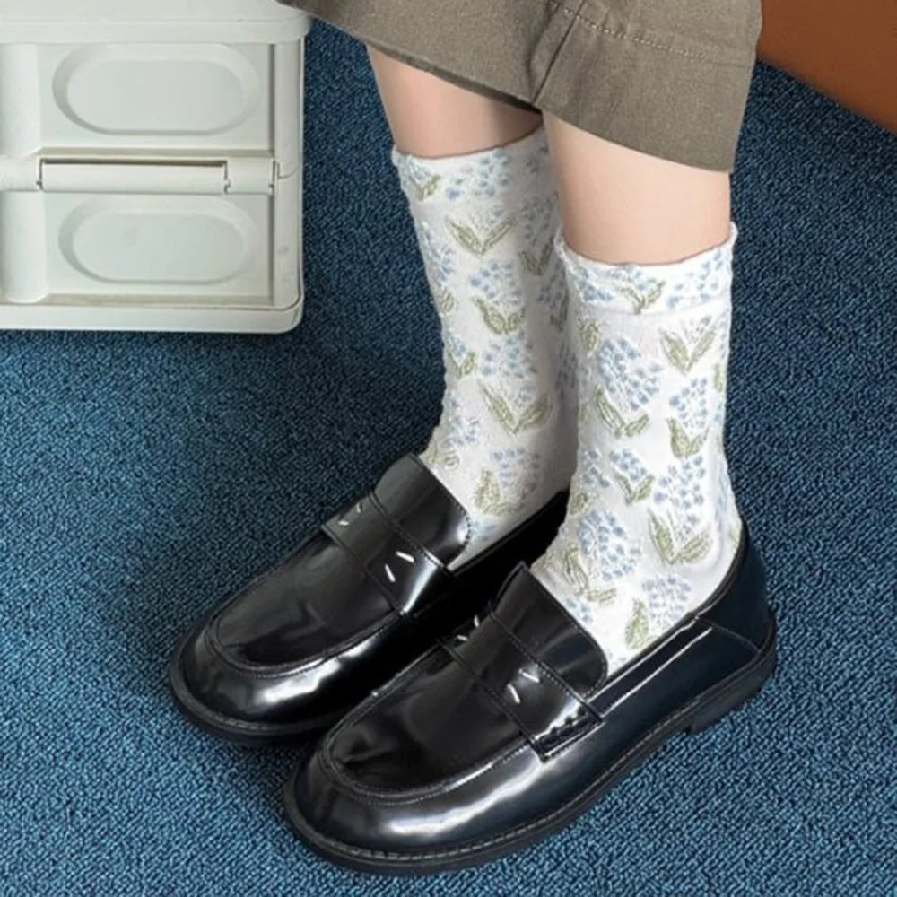 Autumn Winter Long For Women Retro Harajuku Relief Print Daily Casual Streetwear Cute Socks Fashion Japanese Style Women's Socks.