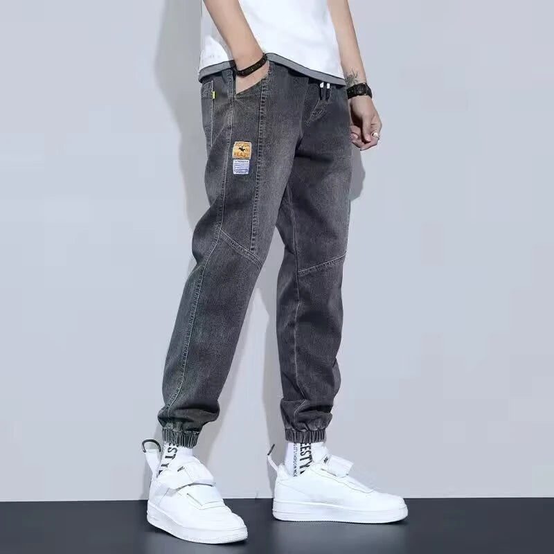 Men Jeans Elastic Tie Up Harem Denim Pants Male Bound Feet Designer Cargo Joggers Denim Trousers Daily Narrow Leg Casual Jeans.