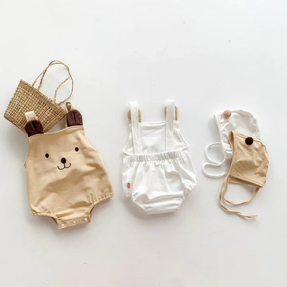 2023 neue Im Sommer Infant Neugeborene Baby Mädchen Jungen Cartoon Bär Druck Outfits Kinder Baumwolle Overalls Geschenk Hut Bodys.