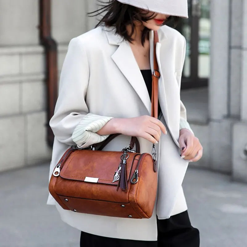 Tassel Decor Handbag, Women's Large Capacity Shoulder Bag, Fashion Zipper Crossbody Bag With Removable Strap.