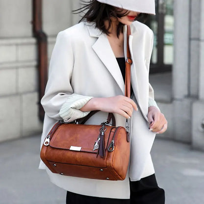 Tassel Decor Handbag, Women's Large Capacity Shoulder Bag, Fashion Zipper Crossbody Bag With Removable Strap.