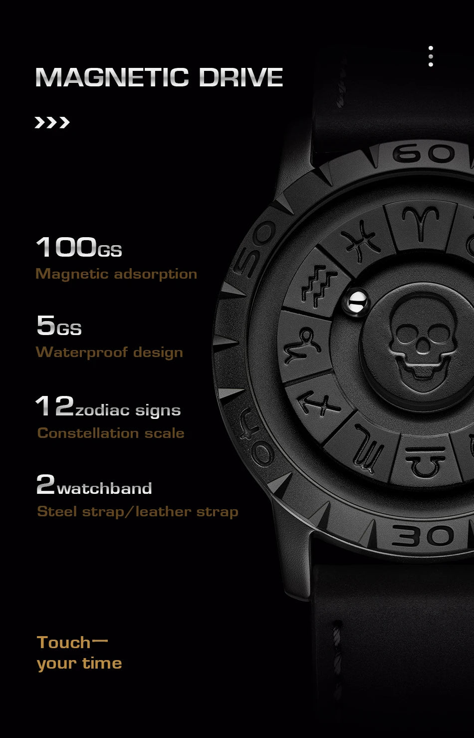 LIGE FOXBOX Unique Design Quartz Man Watch Simple Fashion Leather Belt Casual Sports Magnetic Srolling Beads Skull Men's Watches.