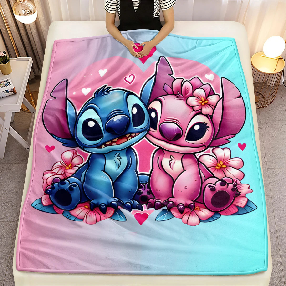 Lilo & Stitch, Stitch Printed Sofa Soft Warm Flannel Throw Blanket.Office,Camping,Picnic,Outdoors,Nap Cape,Bedroom Blankets.
