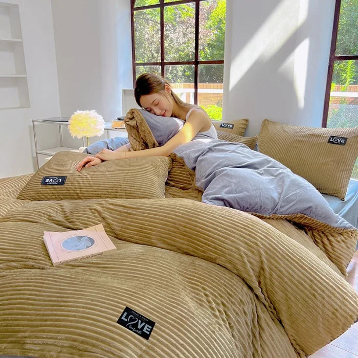 Winter Warm 3pcs Bedding sets Double bed Quilt Cover Thick double-sided velvet king Twin queen size duvet cover with pillowscase