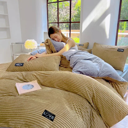 Winter Warm 3pcs Bedding sets Double bed Quilt Cover Thick double-sided velvet king Twin queen size duvet cover with pillowscase