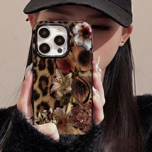 Leopard Print Elegant Lily Flower Pattern Phone Case For iPhone 16 14 13 12 11 15 Pro Max SE 2020 XR XS MAX 7 8 Plus Soft Cover.