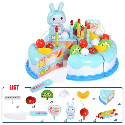 Kids Toy Simulation DIY Birthday Cake Model Kitchen Pretend Play House Cutting Fruit Food Toy for Toddler Children Gift Boy Girl.