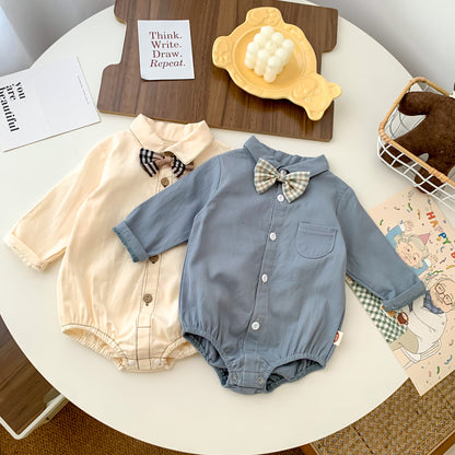 Neugeborenen Baby Prinz Sommer volle Hülse Fliege Gentleman Stil Outfits Infant Kinder Overalls Baumwolle Kleidung Mode Bodys.