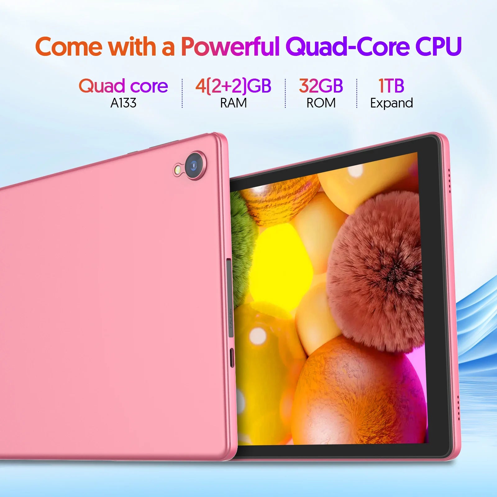 BAKEN 10-inch Android 14 Tablet, Quad-core Processor, 32GB Storage, Wi-Fi 6, Bluetooth, USB-C Port, Google Play Store (GMS).