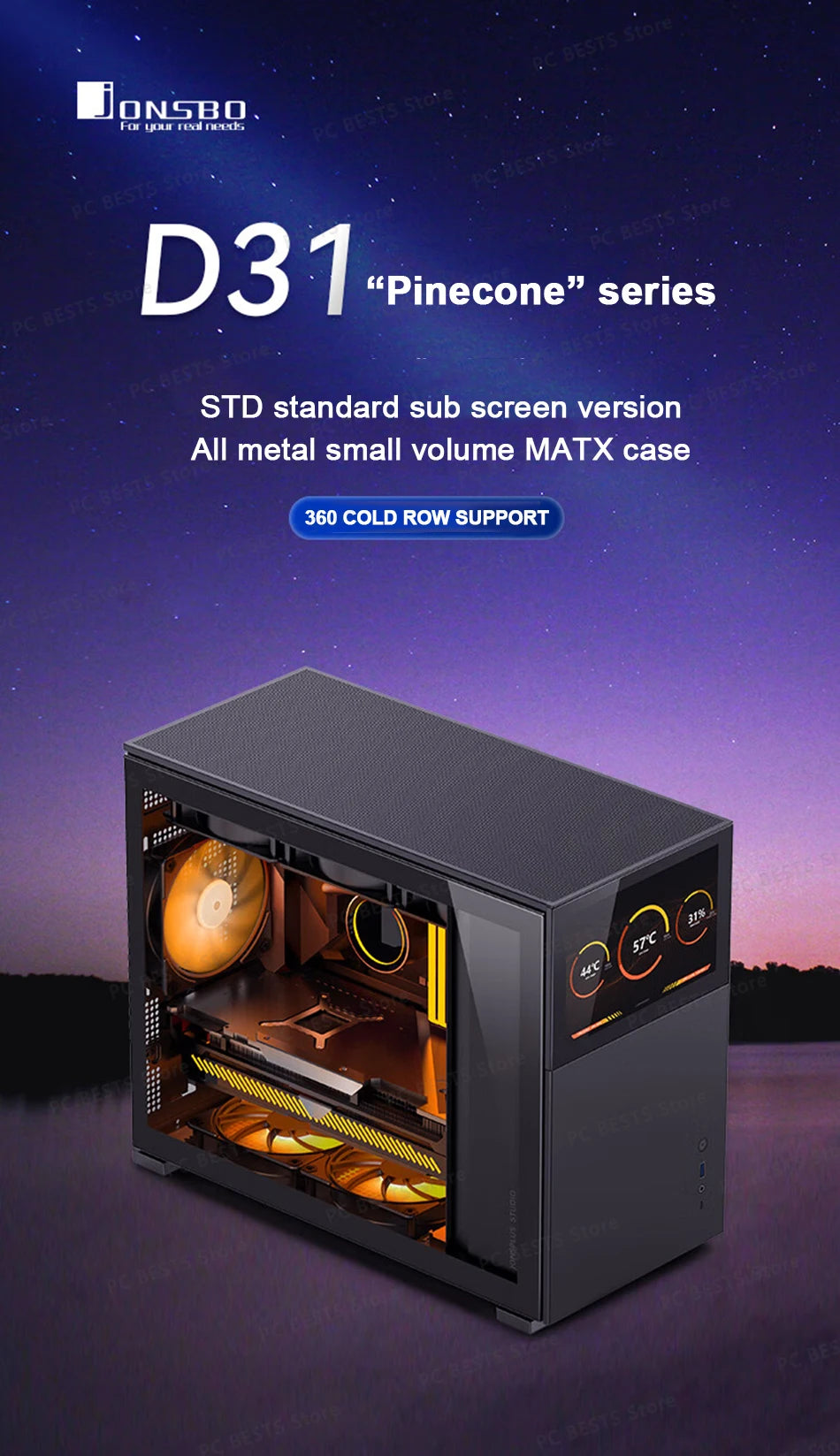 Jonsbo Pinecone D31 Case MATX ITX DTX Small Translucency Sub Screen of Video Games Support ATX Power 360 Cold Exhaust Chassis.