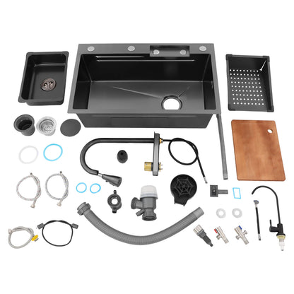 68/75 cm Küchenspüle, Haushaltsspülbecken-Set, Edelstahlspüle, Unterbau-Küchenspüle, rostfrei, großes Fassungsvermögen