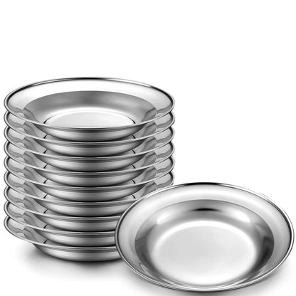 1Pc Stainless Steel Plates 7.9 Inch Metal Camping Plates Large Serving Platters Silver Serving Platter Dinner Salad Plates Round.