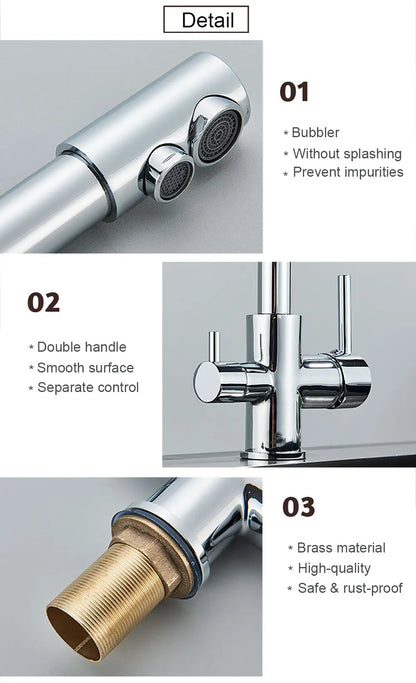 Balck Kitchen Filtered Faucet Brass Purifier Faucet Dual Sprayer Drinking Water Beige with Dot Vessel Sink Mixer Tap Torneira