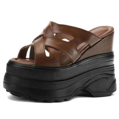 Plus Size 46 47 Gladiator Sandals Women Size 45 Genuine Leather Wedges High Heel Mules Summer Platform Pumps Big Size 44 Shoes.