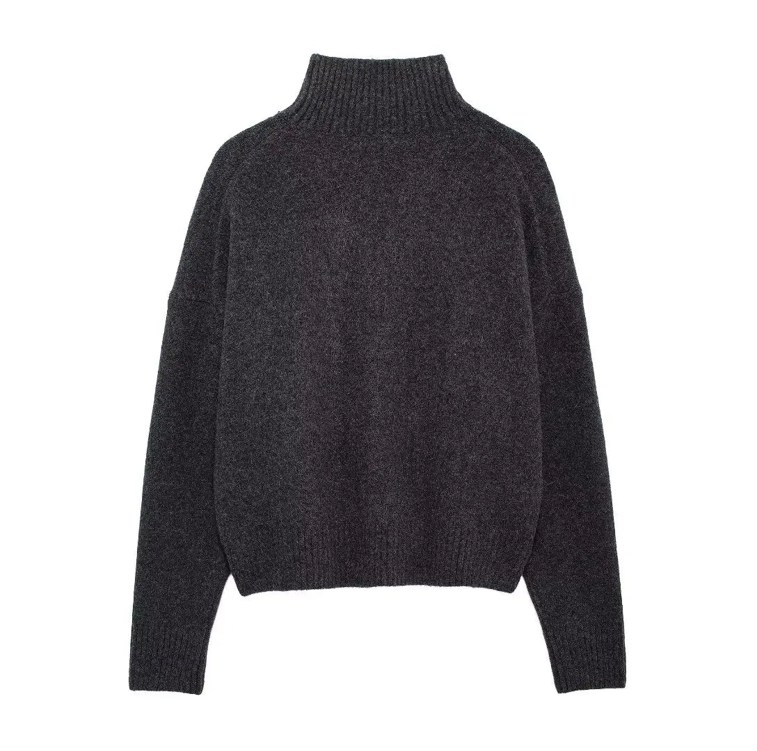 Women's Knitted Sweater Round Neck Long Sleeve Solid Color Autumn New Warm Sweater.
