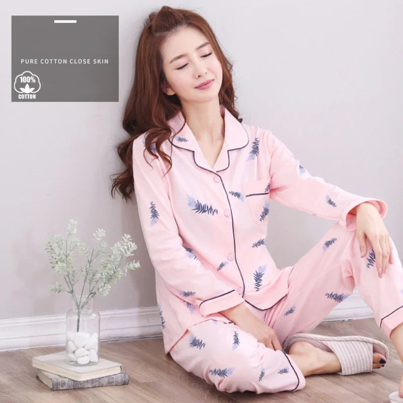 Feminino Warm Sleepwear White PJ 2025 Fashion Pure Cotton Pyjama Femme 100% Cotton Pajama For Women Winter Soild Pink Pijamas.