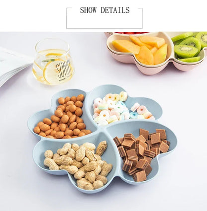 4-grid Fruit Plate Tray Heart Shaped Creative Plates Storage Box Dried Fruit Snack Plates Divided Candy Dessert Plate Container.