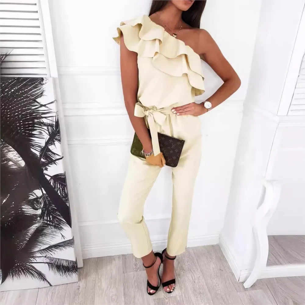 Summer Sexy Strapless Sleeveless Women's Party Jumpsuit Fashion Peplum Slim Fit Lace Up Elegant Female Office Jumpsuit Bottoms.