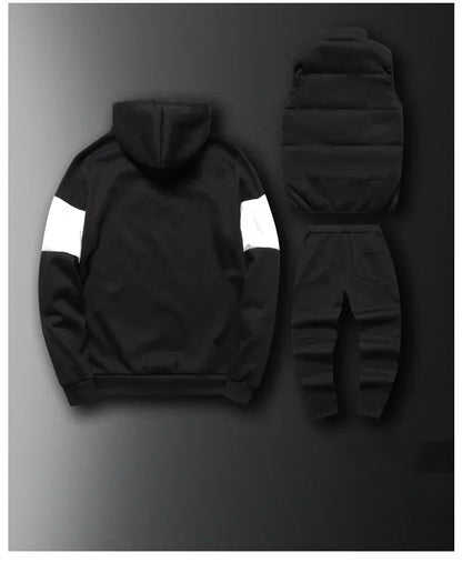 3 Pieces Set Hoodies+Vest+Pants Casual Men's Track Suit Clothing Coats Winter Thick Warm Tracksuit for Men Printed Mens Set Vest.