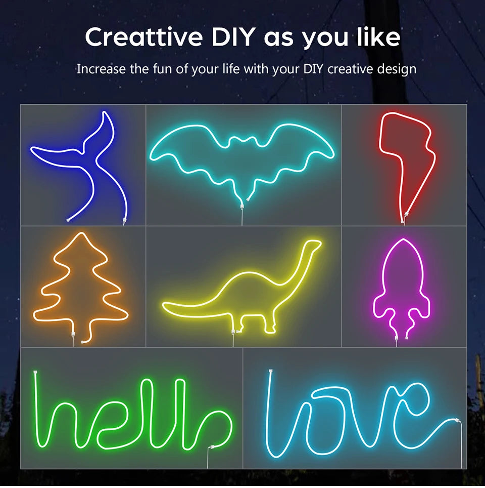 1M 2M 3M 5M RGB Neon LED Strip Light Bluetooth/IR Remote Control 5V Smart USB Silica Gel Tube LED Neon Light Room Decor Lamp.