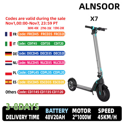Alnsoor X7 Folding Electric Scooter 350W 36V5Ah 8.5-inch Tire Lightweight E-Scooter Adult Urban Commuting EScooter.