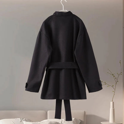 Winter warme Schnürung Damen mantel einfarbig Vintage Einreiher Mantel Mode Herbst Damen jacken neue Retro-Oberbekleidung