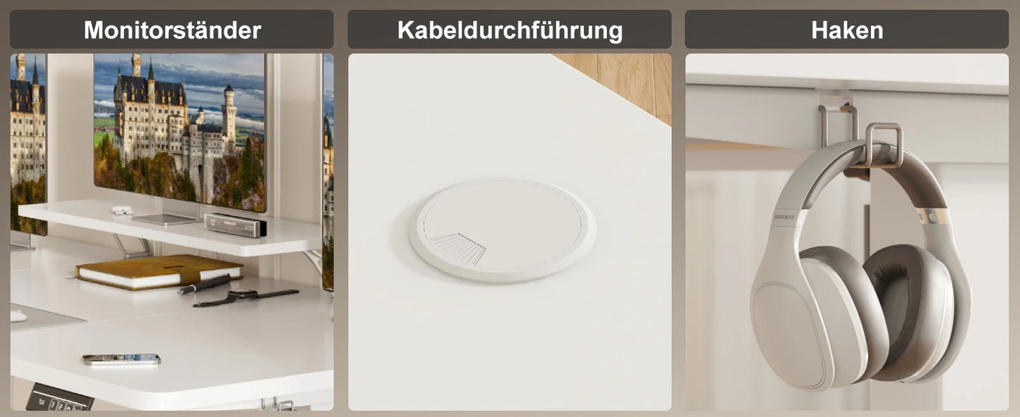 Devoko Höhenverstellbarer Schreibtisch Elektrisch 160×70cm mit Monitorständer,Ergonomisches Sitz-Stehpult (Weiß)