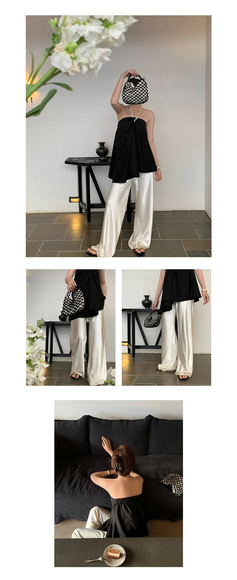 Satin Wide Leg Pants Long Floor Casual Pants Women's Summer