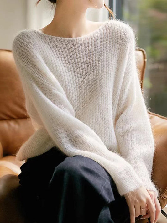 Elegante durchsichtige Frauen Pullover Pullover lose Jumper Herbst Winter weiche warme Frauen Strickwaren Pullover grundlegende solide Kaschmir Tops