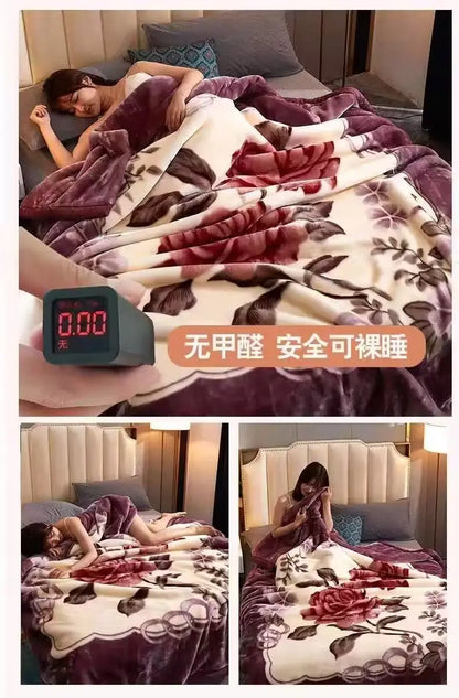 Red Rose Pattern Plush Blanket Upgraded Thickened Cold Resistant Quilt Multi Purpose Machine Wash Skin Friendly Bedding Sheet.
