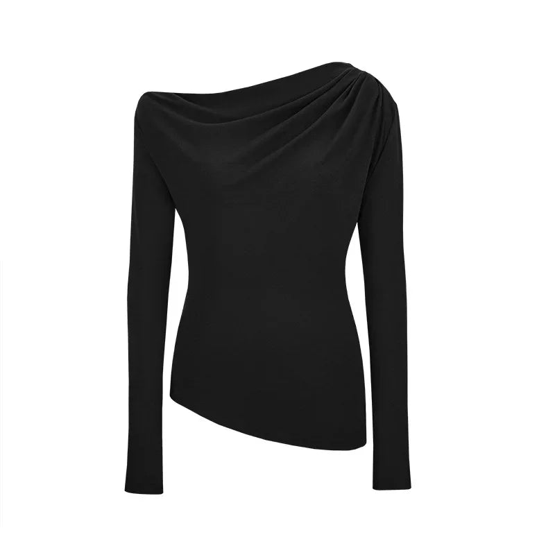 Slim Fit Long Sleeve T-Shirt Shoulder Bared One Shoulder Style Casual Streetwear for Young Women Fashionable And Stylish