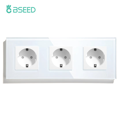BSEED Touch-Lichtschalter, EU-Standard-Wandsteckdose mit USB Typ-C-Kristallglasscheibe, weiße Farbe, Netzstecker, 1/2/3 Gang-Schalter.