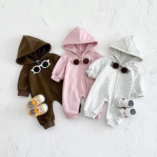 Baby Body suits einteilige Kapuze Reiß verschluss Overall dicke Neugeborene Baby kleidung Baby Boy bequeme warme Mädchen Baby kleidung Stram pler.