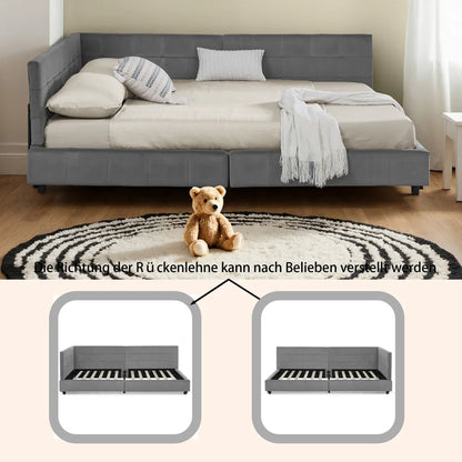 Modernes Einzelbett 90*200 cm, hautfreundliches Samtdesign, Babybett mit hoher Rückenlehne, Beige und Dunkelgrau (ohne Matratze)