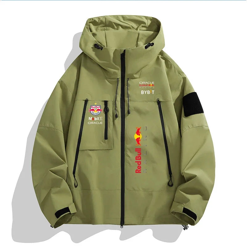 Spring 2025 Motorcycle Jacket, Red Bull Logo Printed Jacket, Men's Autumn Zipper Jacket, Men's Red Bull Logo , S-3XL.