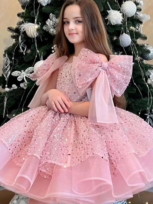 2024 neue Mädchen kleider für formelle Anlässe große Schleife und flauschige Ballett leistung Ballkleid Geburtstags kind Prinzessin Kleid