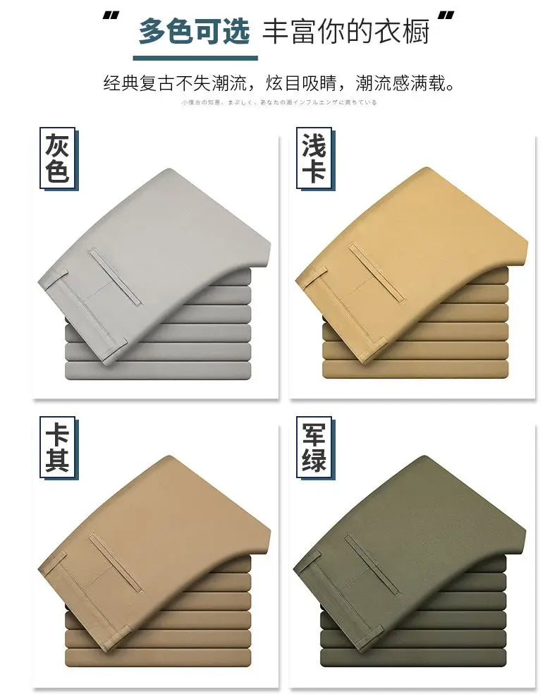 Cotton Men's Casual Pants Straight Stretch Trouser Male Fashion Slim Business Dress Golf Office Spring Autumn Khaki Black Formal.