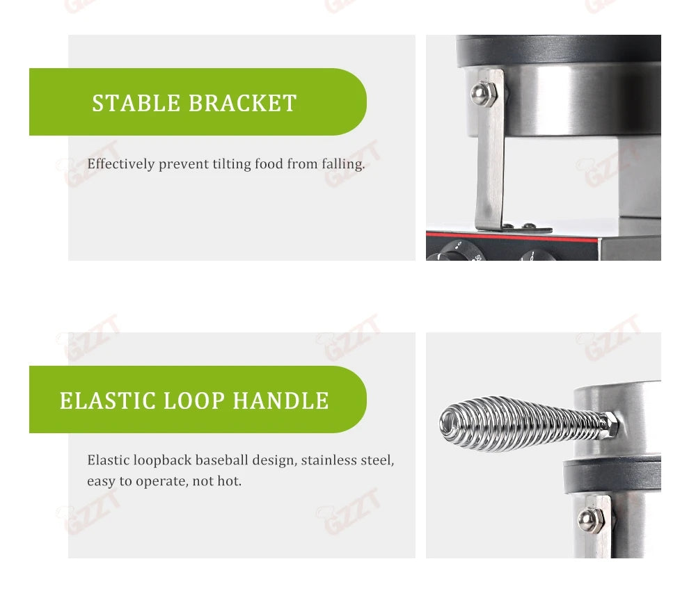 GZZT Commercial Double Head Waffle Maker 4-Piece Non-stick 2000W Adjustable Temperature 50-300℃ High-Efficiency Snack Machine.