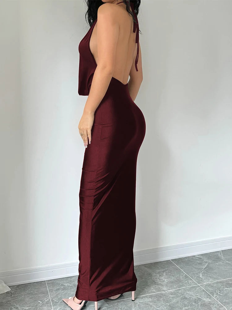 Dulzura Herbst Frauen Halter-Backless Midi Kleid Für Frauen Bodycon Sexy Party Elegante Outfits Abend Geburtstag Kleidung Y2K 2024