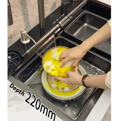 Blue Whale Dragon Rain Digital Display Large Single Sink Faucet with Integrated Multifunctional Atmosphere Light